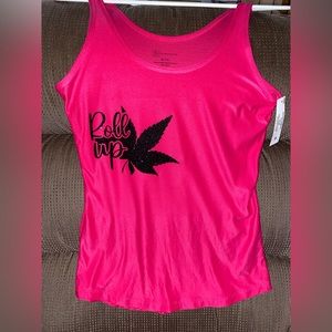 Custom made black glitter vinyl iron on hot pink no boundaries tank top